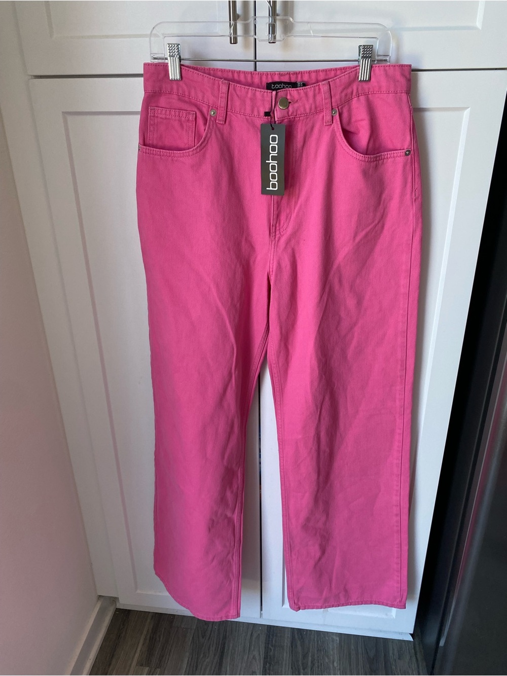 Boohoo womens size 14 pink wide leg boot leg jeans new with tag